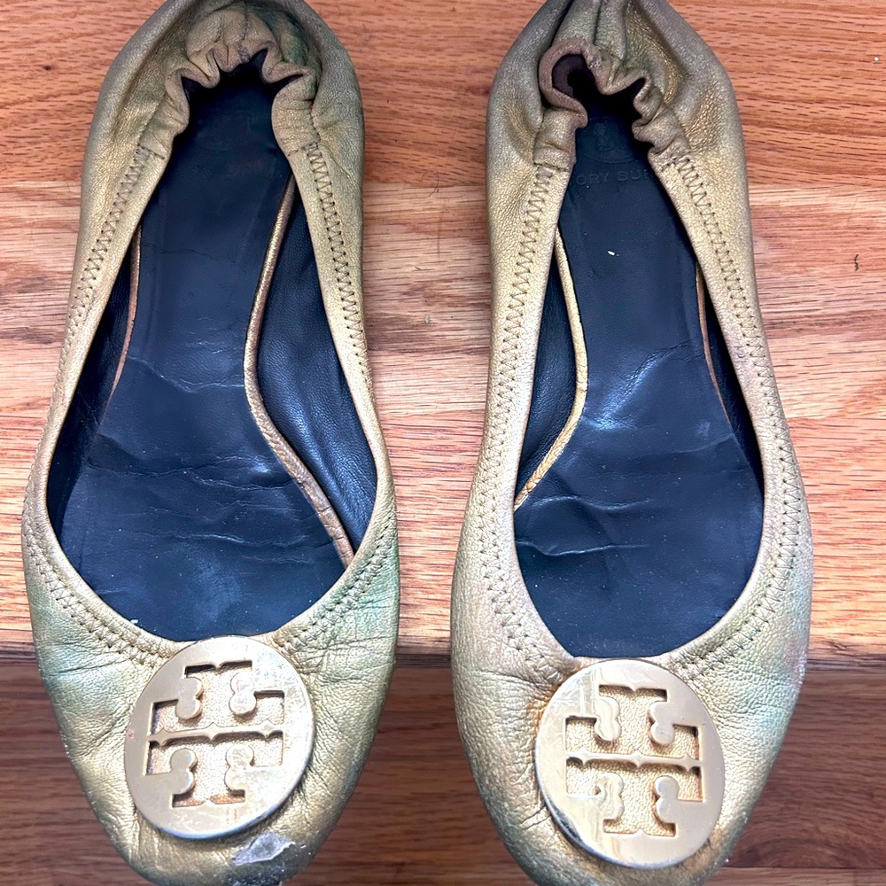 Tory Burch gold flats